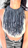 Black Fringed Patented Leather
