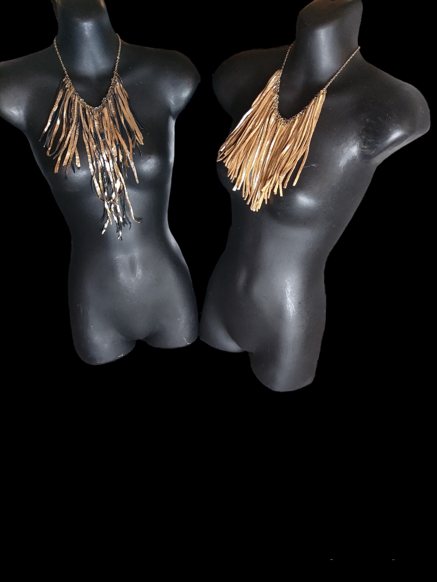 Gold Dangling Leather Fringe Strips