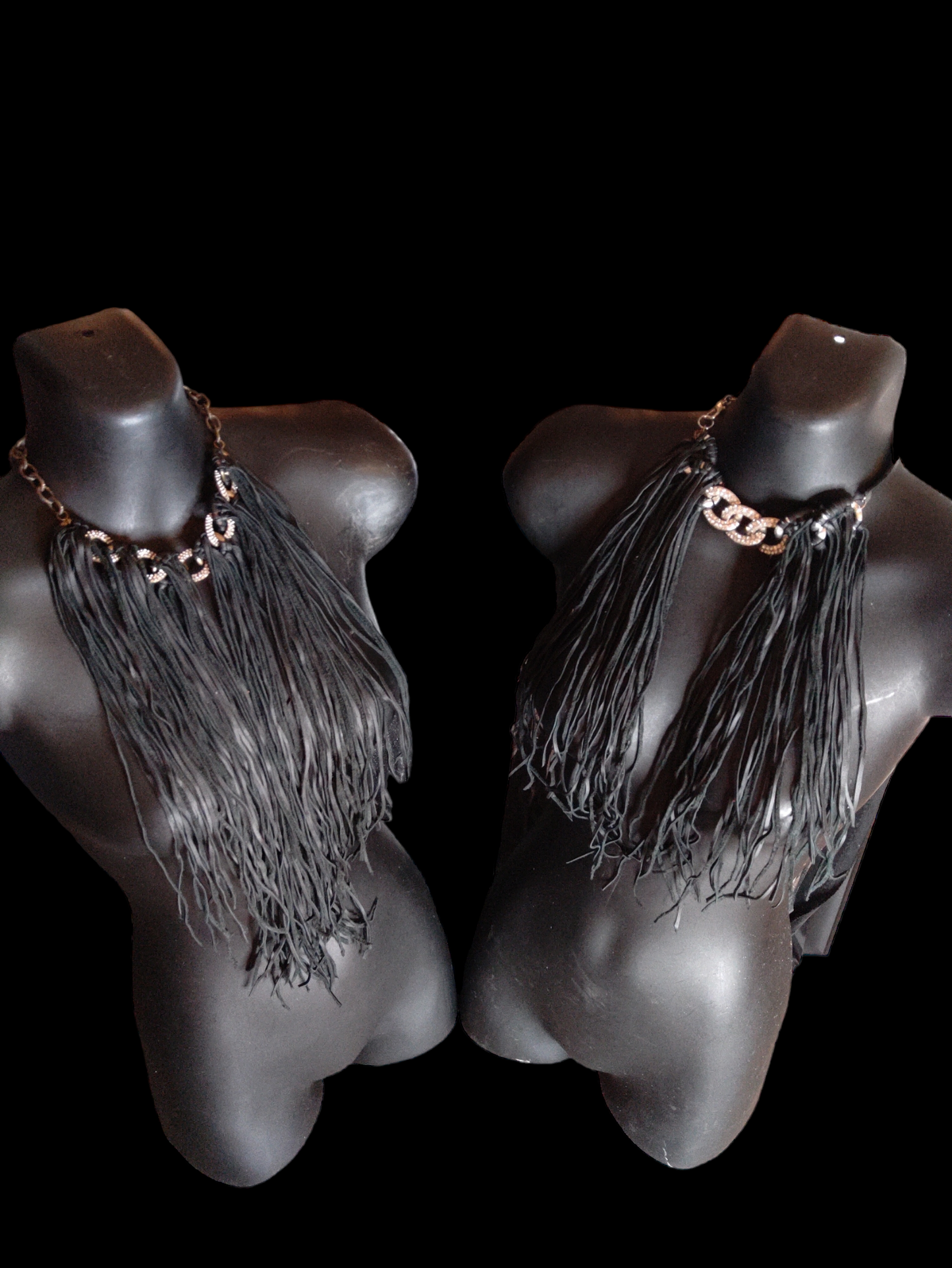 Blinged-Out Antique Gold & Leather Fringe