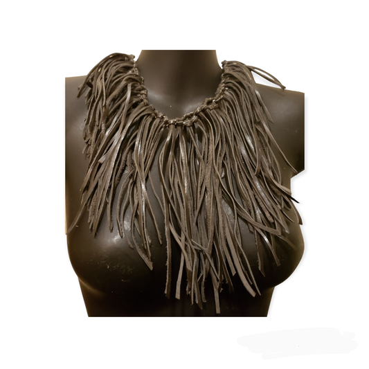 Dark Gray Leather Fringe