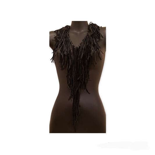 Soft Premium Black Leather Fringe Necklace 