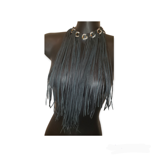 Blinged-Out Antique Gold & Leather Fringe
