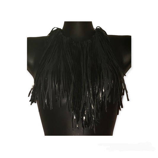 Black Fringed Patented Leather