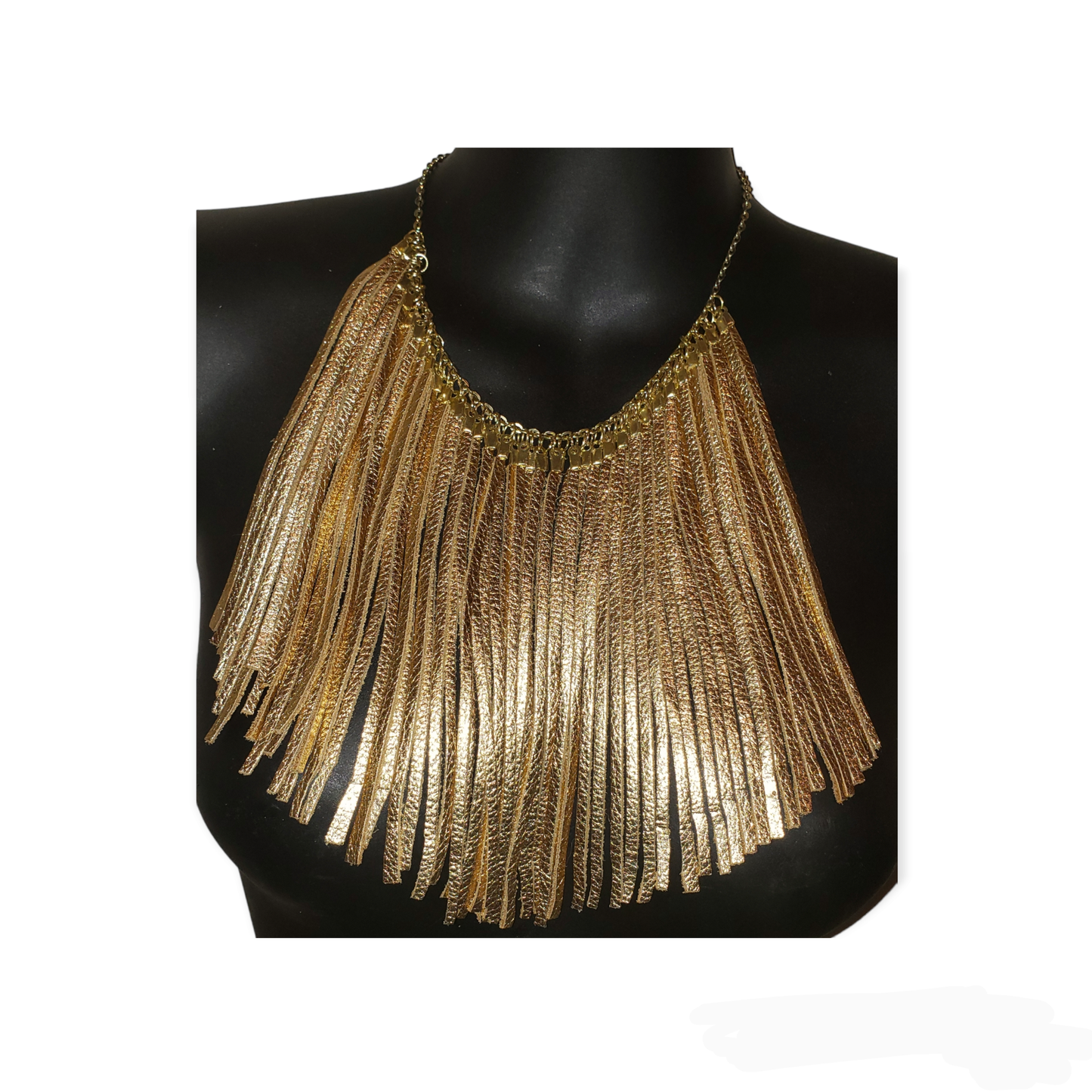 Gold Dangling Leather Fringe Strips