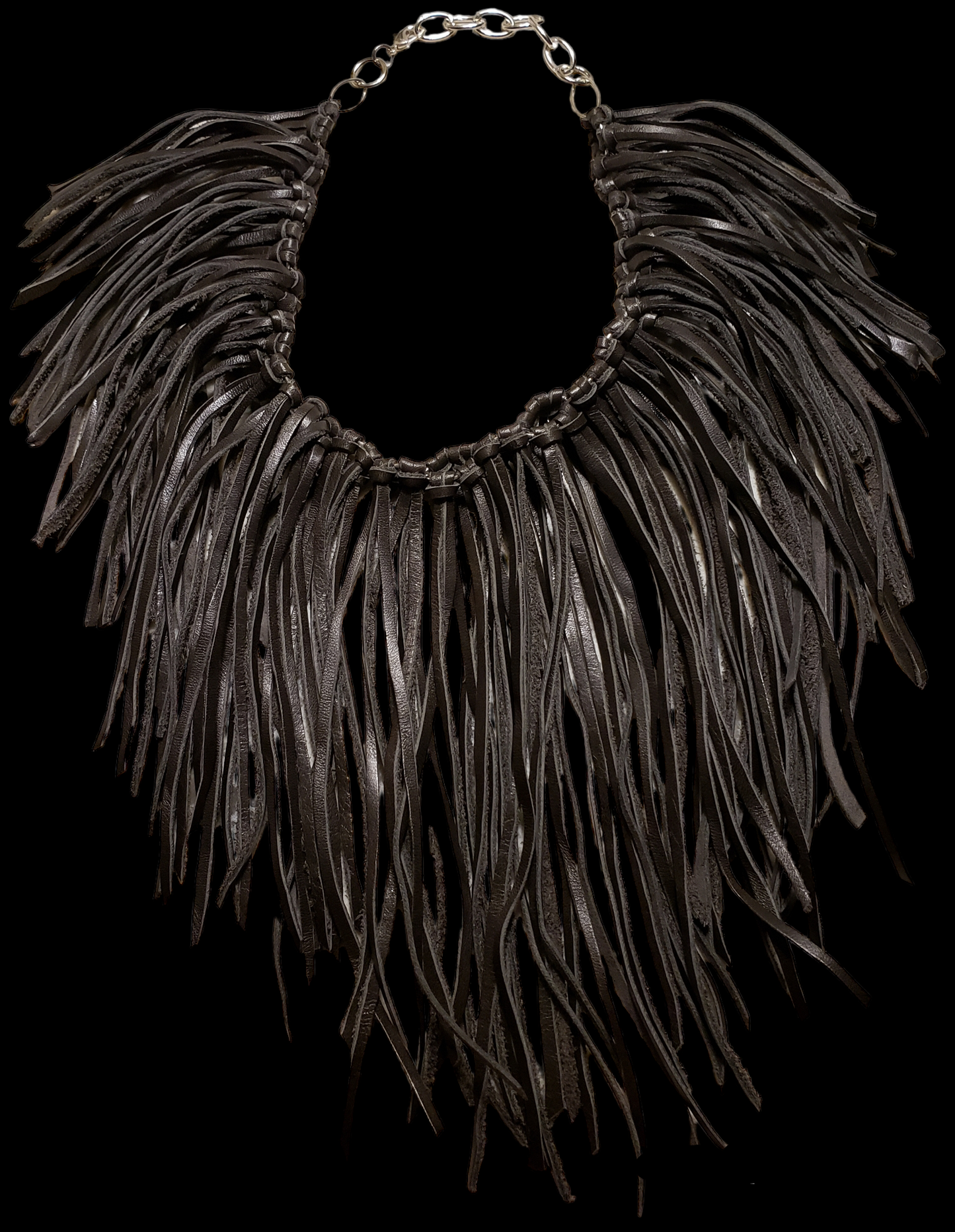 Dark Gray Leather Fringe