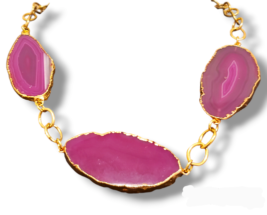 Hot Pink Geode Agate Dipped in Gold Three