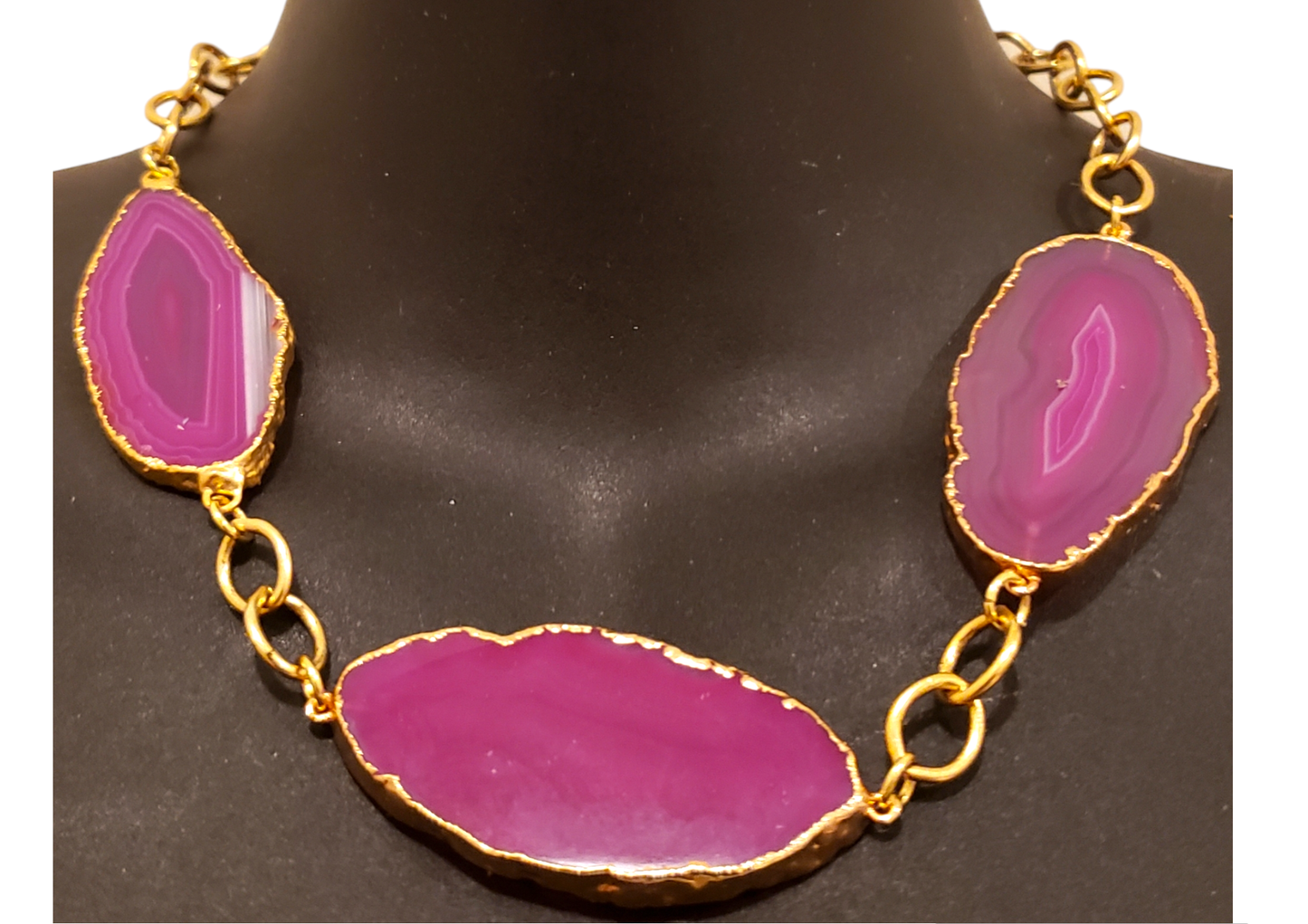 Hot Pink Geode Agate Dipped in Gold Three